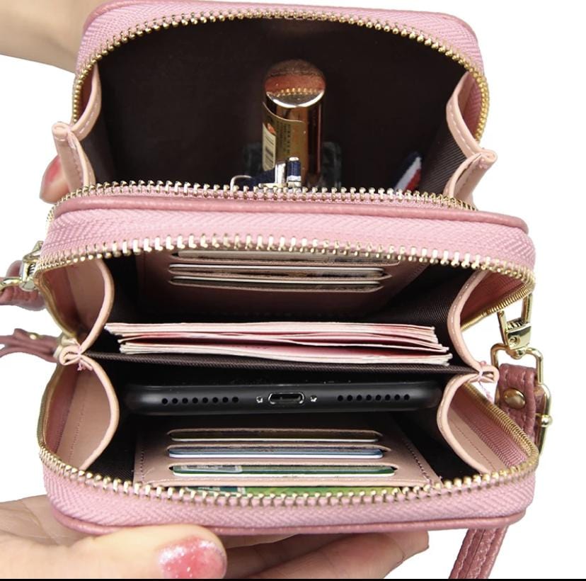 Women Mini CrossBody Cellphone Bag , Multi-Pocket with Zipper